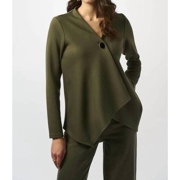 NEW JOSEPH RIBKOFF asymmetrical v-neck button front jacket in khaki